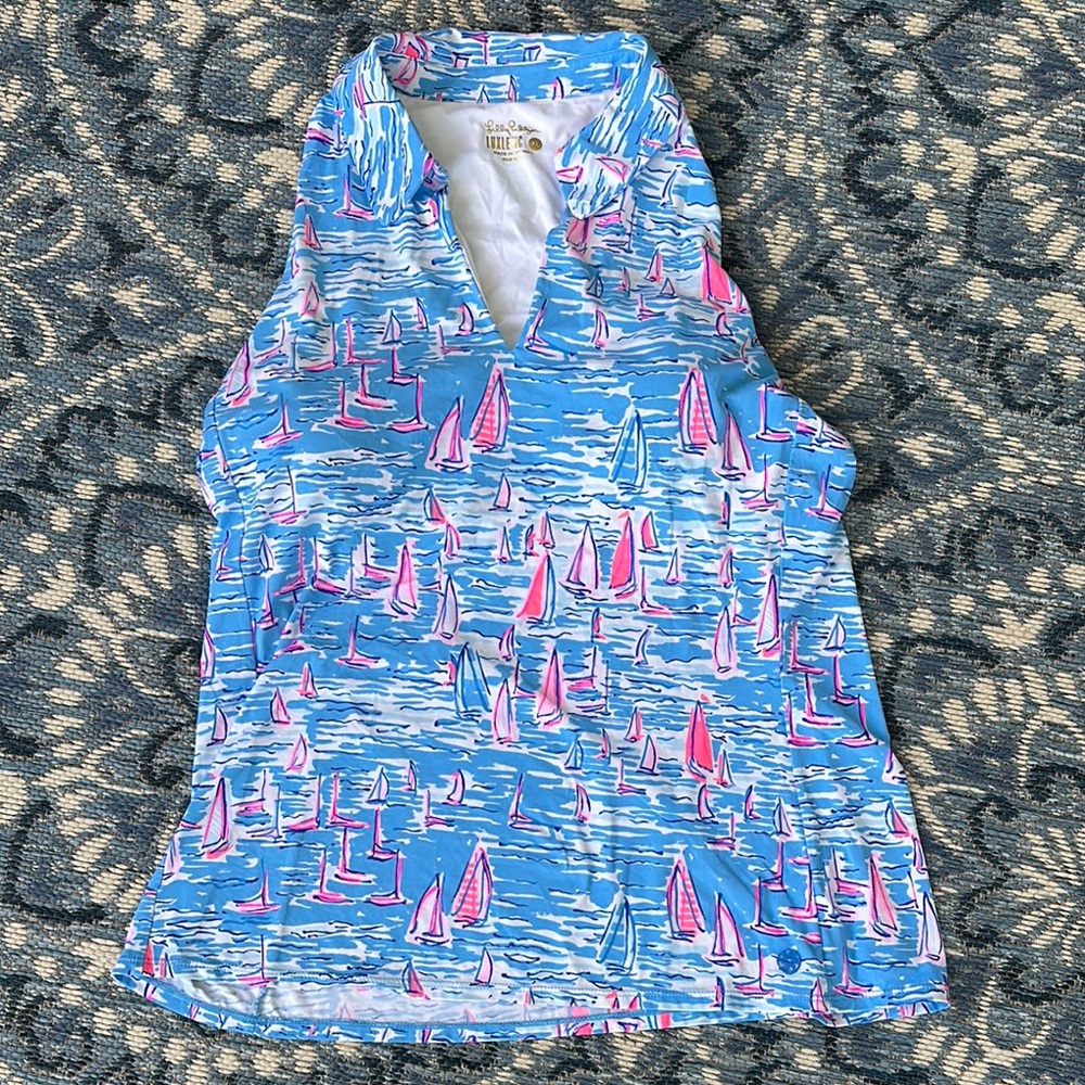 Lilly Pulitzer Luxletic Womens Lakelyn Bra Polo Top in Boatylicious UPF 50 NWOT